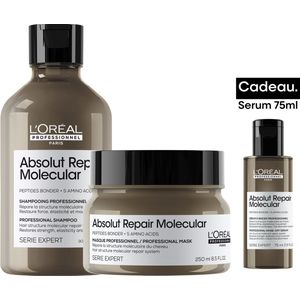 L'Oréal Professionnel Absolut Repair Molecular Bundel + cadeau - Shampoo 300ml, Masker 250ml en Rinse-Off serum 75ml cadeau - Voordeelverpakking
