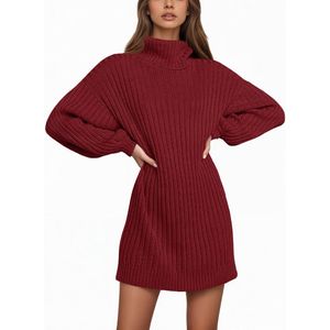 Women's Knitted Long Sleeve Turtleneck Dress Oversized Lantern Sleeve Mini Dress Casual Plain Jumper Autumn Winter