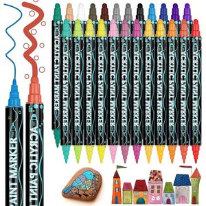 24 Colors Dual Tip Acrylic Paint Pens for Rock Painting Glass Wood Ceramic Canvas - Dot & Fine Tip - Perfect for Kids Christmas DIY Crafts Making