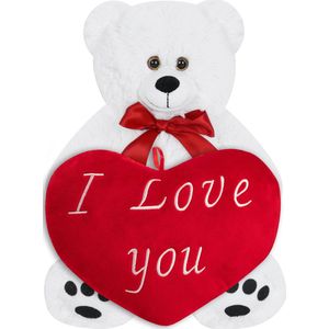 Monzana Knuffelbeer met Hart - 50cm Wit – 32cm I Love You