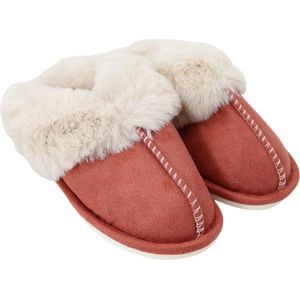 Rode dames pantoffels met nepbont - Sloffen rood met nepbonte voering - Dames slippers met nepbont - Antislip zool! - Nepbonte binnenkant voor maximaal comfort!