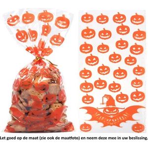 25x Uitdeelzakjes Pompoen 12.5 x 27.5 cm - Halloween Party - Pumpkin - 31 Oktober - Scary - Fright - Eng - Griezelen - Cellofaan Plastic Traktatie Kado Zakjes - Snoepzakjes - Koekzakjes - Koekje - Cookie Bags