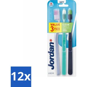 Jordan - Tandenborstel - Clean Smile - Soft - 3 Tandenborstels - Voordeelverpakking - 12 stuks