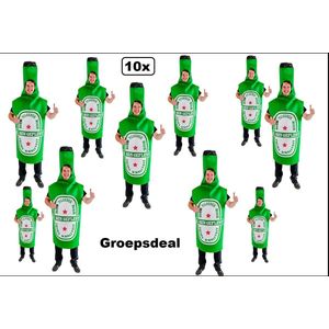 10x Bierfles outfit groen - GROEPSDEAL - bier fles carnaval apres ski optocht oktoberfest vrijgezellen feest grappig en fout festivalpak bierfeest thema party