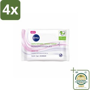 NIVEA - Reinigingsdoekjes - Verzachtend - Droge Huid - Verwijdert Waterbestendige Make-up - 25 Doekjes - Voordeelverpakking - 4 stuks - Droge huid - Gevoelige huid