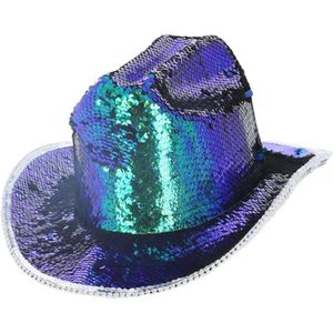 Fever - Deluxe Sequin Cowboy Hat Kostuum Hoed - Blauw/Groen
