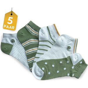 VOLQU® Sneakersokken - Avocado Series - 5 Paar - Maat 39 42 - Sneakersokken Dames - Premium Katoen Enkelsokken - Grappige Sokken - Cadeau Voor Haar