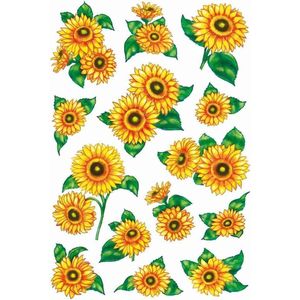 28x Zonnebloemen stickers met glitters - kinderstickers - stickervellen - knutselspullen