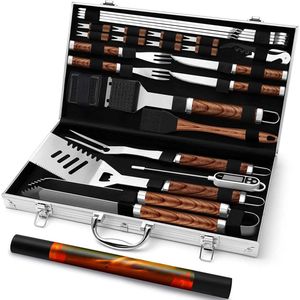 StayPowered BBQ Accessoires - Ultieme BBQ Grill Cutlery Set - 26-delige Accessoirekit voor Perfecte Barbecues - Metalen Koffer - Vleesthermometer en Veel Meer Accessoires! - Hoogwaardige Kwaliteit - Levering Sneller dan Aangegeven!