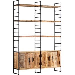 The Living Store Boekenkast Industrial - 124 x 30 x 180 cm - Ruw mangohout en ijzeren frame