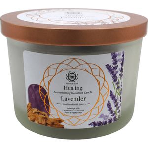 Green Tree aromatherapie kaars Healing Lavender met edelstenen 256g