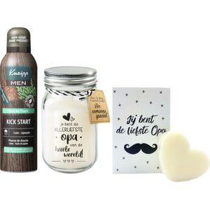 Kneipp Cadeauset Opa met Kaars - Kneipp Douchefoam 200ml For Men Kick Start - Paper Dreams Kaars Opa - Soap & Gift Doosje vol zeep Liefste Opa