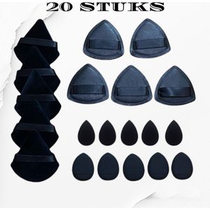 20 Stuks Set Beauty Blender | Zwart | Driehoek Blender spons voor make-up | Foundation blender | Applicator Make-up | Make-up spons | Make-up Ei | Wasbaar nat en droog | Powder puff driehoek | Zwart