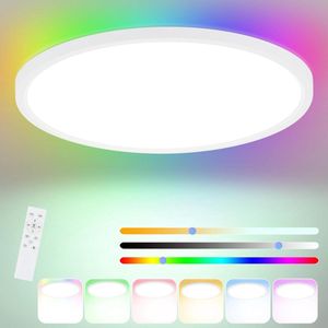 Badkamer Plafondlamp - Badkamerlamp Plafond Ø30cm slaapkamer egaal van kleur veranderend dimbaar met afstandsbediening 24W ronde badkamerlamp IP44 voor kinderkamer - slaapkamer
