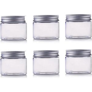 Candala 200ml/6.7oz potten PET Plastic Lege Cosmetische Containers Potten Gevallen met Zilver Aluminium Deksel Crème Lotion Box Zalven Fles Voedsel Fles Make-up Pot Jar 6 Pack (6.7oz/200ml)
