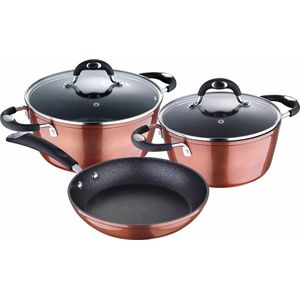 Bergner Pannenset Copperplus -Inductie - 5delig-2 x Kookpan met deksel - D20 en D24cm-1 koekenpanD24cm