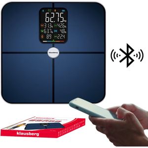 Klausberg KB-7940 Slimme Personenweegschaal – BIA Lichaamsanalyse – Bluetooth App – 180 kg – Donkerblauw – Vet%, Spiermassa, Hydratatie, BMI