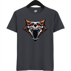 Furry Skull Dog - Halloween Hellhound Wolf Dames / Heren Unisex T-shirt - Grappig Hond Kostuum Shirt Idee Voor Volwassenen - T-Shirt - Unisex - Mouse Grijs - Maat M