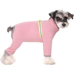 E-Ambar - Winterjas voor kleine hond, warme fleece onesie met reflecterende rits, pyjama kostuum (roze, XL)