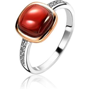 ZINZI zilveren ring rosé verguld vierkant rood wit ZIR1717