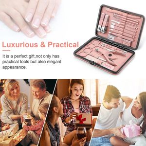 Manicure Set Professionele Pedicure Kit Nagelknipper Kit - 18 Stks Nail Care Tools - Grooming Kit met Luxe Upgraded Travel Case (roze)