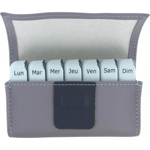 Pilbox Mini - Pillendoosje - Lichtgrijs/turquoise blauw - 7 Modules met 3 Compartimenten