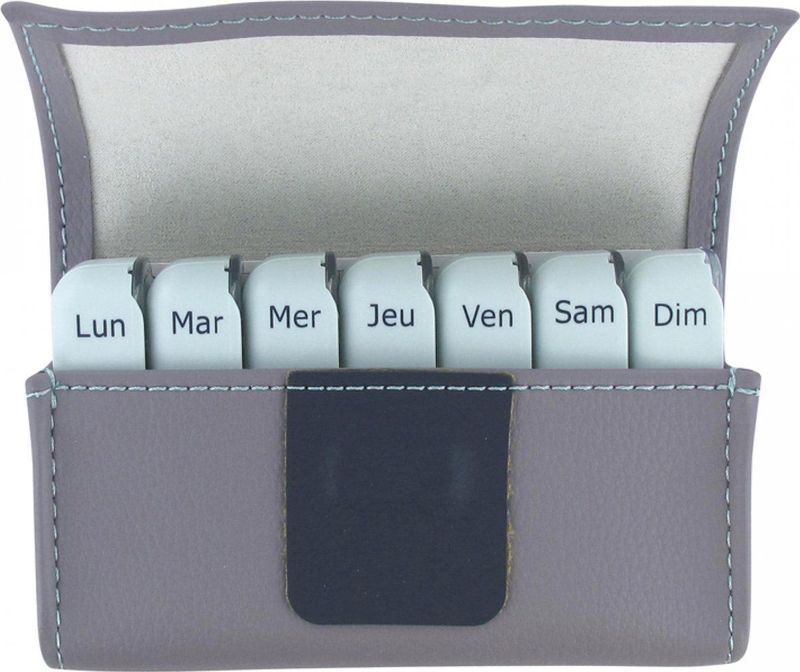 Pilbox Mini - Pillendoosje - Lichtgrijs/turquoise blauw - 7 Modules met 3 Compartimenten