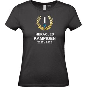 Dames T-shirt Heracles Kampioen 2023 | Heracles Almelo Supporter | Shirt Kampioen Almelo | Kampioensshirt 2022-2025 | Zwart | maat M