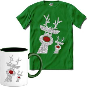 Glitter Kerst Buddy's - T-Shirt met mok - Heren - Kelly Groen - Maat XXL