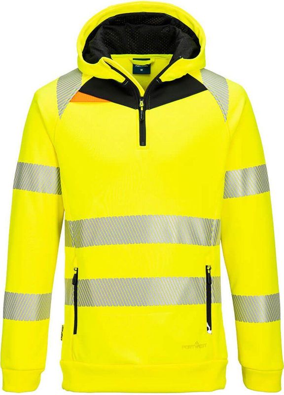 Portwest DX4 Hi-Vis 1/4 Hoodie met rits DX482 - Geel/Zwart - 4XL