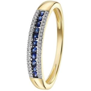 Lucardi Dames 18 Karaat geelgouden ring saffier diamant 0,06ct - Ring - 18 Karaat Goud - Geelgoud - 16.5 / 52 mm