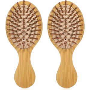 Bamboe Haarborstels Set van 2 - Mini Haargroei Massageborstels, Antistatisch, Voor Hoofdhuid en Dagelijks Gebruik