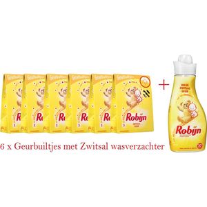 Robijn Zwitsal Geurbuiltjes - 6 x 3 stuks - Voordeelverpakking + fles Zwitsal Wasverzachter