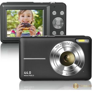 TRESTO- Digitale camera- Zwart- 32GB micro-geheugenkaart met 1 batterij- 16x zoom- 1080P compactcamera- 44MP