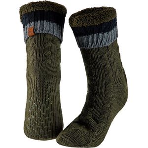 Apollo - Huissokken heren met vacht - Anti slip - Groen - One size - Fluffy sokken - Slofsokken - Huissokken anti slip - Huisokken - Warme sokken heren