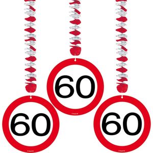 9x stuks hangende rotorspiralen 60 jaar verkeersborden voor plafond - Feestartikelen/versieringen/verjaardag