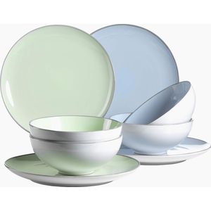 Serie Maila tafelservies 8-delig keramische serviesset voor 4 personen in lichtblauw en lichtgroen