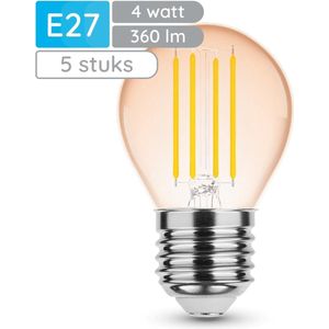 Modee E27 LED Lamp 4W - 320lm - 1800K - Warm Wit - LED Filament Amber Globe Mini P45 - Vervangt 28W Halogeen Gloeilamp - 5 stuks