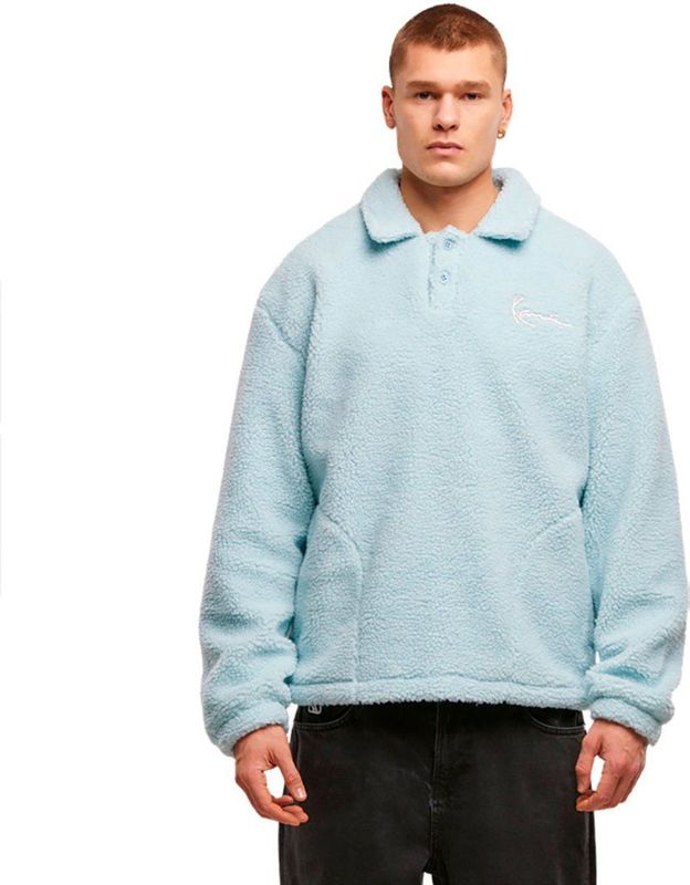 Fleecepullover met platte kraag en knoopsluiting