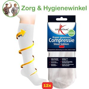 12x Koper Geweven Compressie Steun Kousen - Maat 42-47 (Wit) - Voordeelverpakking!