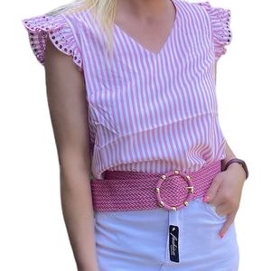 Topje, roze gestreept, maat L