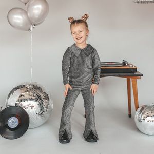 Your Wishes Glitter Flared Legging Broeken Meisjes - Zilver - Maat 98