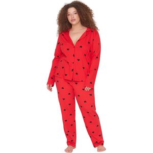 Trendyol Zwarte Hartvormige Overhemdkraag Gebreide Pyjamaset Tbbaw23Ai00019