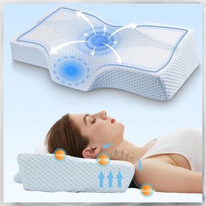 Traagschuim hoofdkussen voor nekpijnverlichting - orthopedisch kussen - ergonomisch bedkussen met wasbare hoes - zij- en maagdwarsliggers hoofdkussen nekklachten