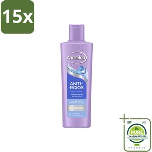15 x Andrélon – Shampoo – Anti Roos – 250 ml - Grootverpakking - Roos Haar - Roos Hoofdhuid - Anti-roos Shampoo - Menthol Shampoo - Vitamine B3 Shampoo