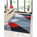 Flycarpets Verona Modern Vloerkleed Rood / Grijs / Zwart - Laagpolig - Tapijt - Loper - 80x150 cm