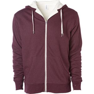 Unisex Sherpa Lined Zip Hoodie Burgundy - XS
