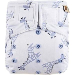 HappyBear | All In One wasbare luier - Blue Giraffe | One Size - 4kg t/m 15kg | Te gebruiken vanaf geboorte tot zindelijkheid | Dubbele lekgoten - minder kans op lekkages | Handige klittenbandsluiting