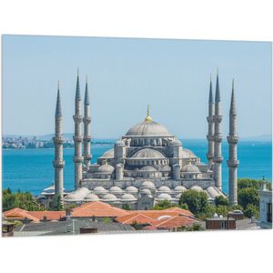 Vlag - Sultan Ahmet Moskee aan de Zee van Turkije - 100x75 cm Foto op Polyester Vlag