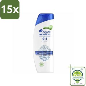 15 x Head & Shoulders - Shampoo - 2-in-1 - Classic - 100% Roosvrij - 400 ml - Grootverpakking - Roos Shampoo - Anti-roos Shampoo - Shampoo Conditioner - Hoofdhuidverzorging - Haarverzorging